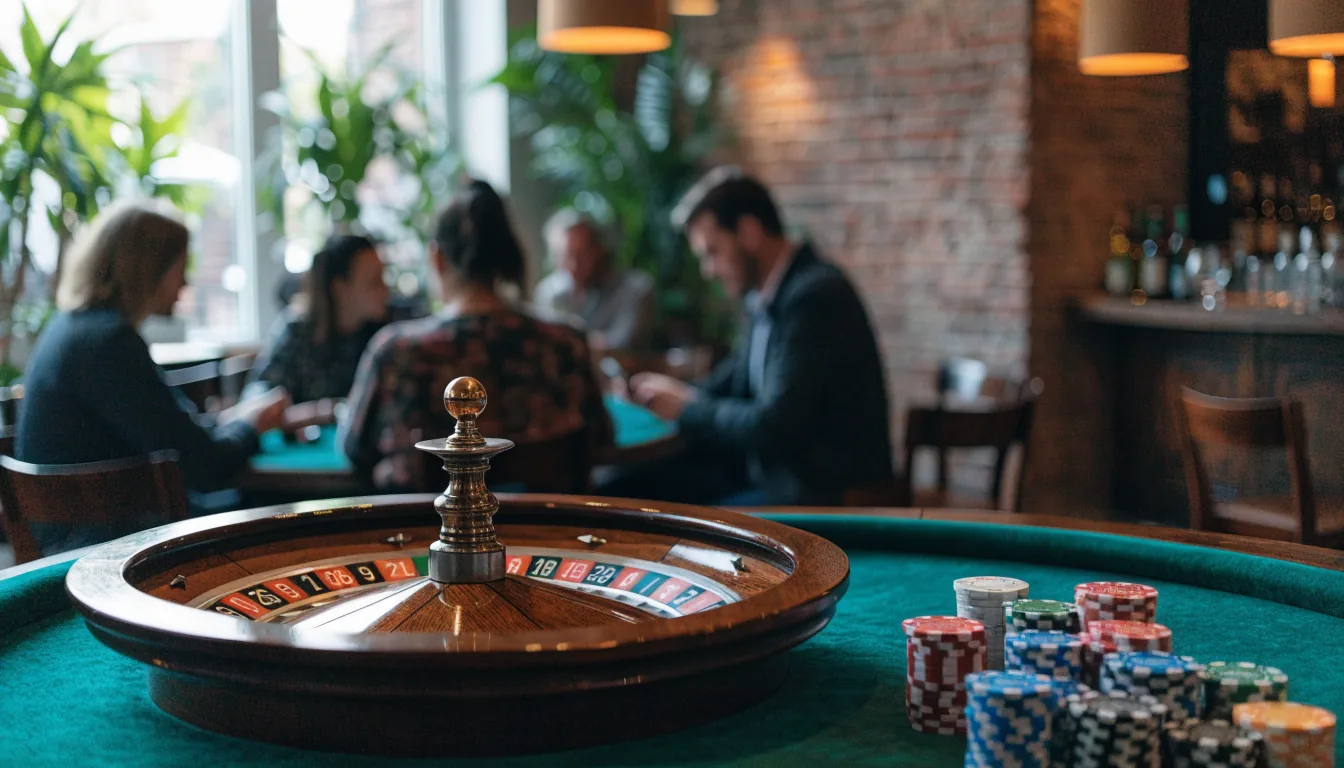 Roulettewiel met fiches in een modern Nederlands casinokoffertje