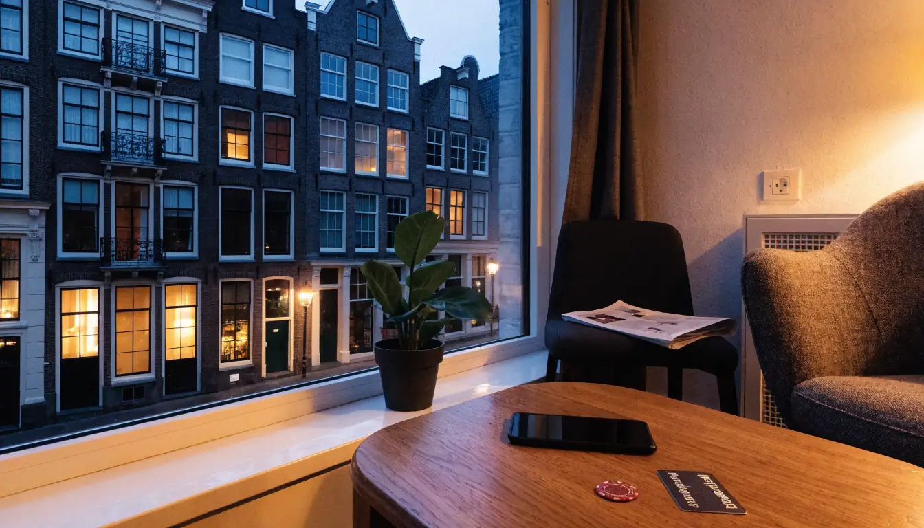 Nederlandse woonkamer met smartphone, chip en betaalkaart op tafel