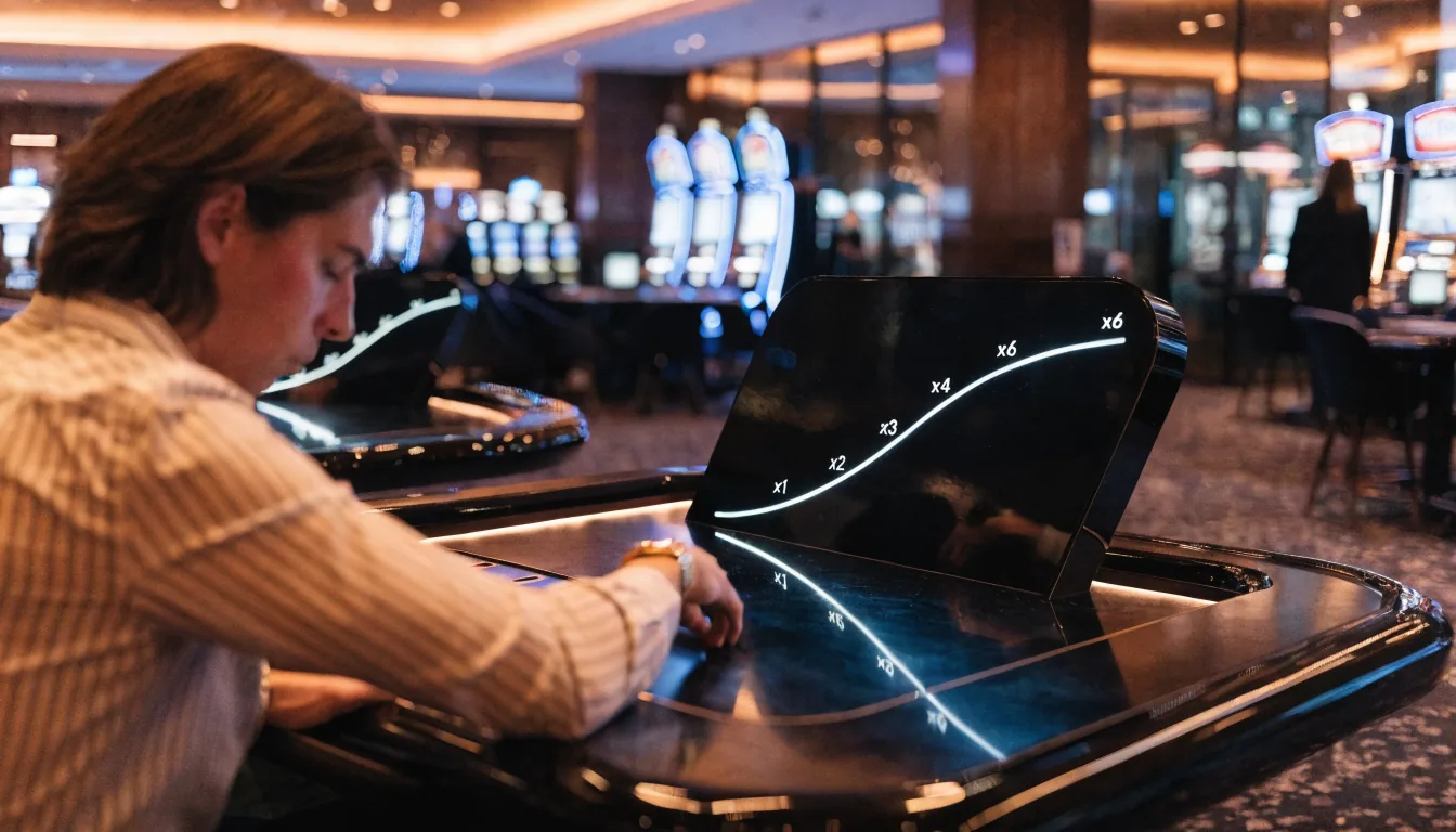 Speler aan casinotafel met oplopende multiplier