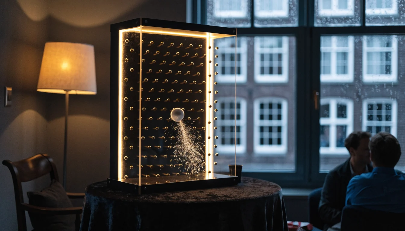 Plinko-bord met vallende bal in een Amsterdamse woning