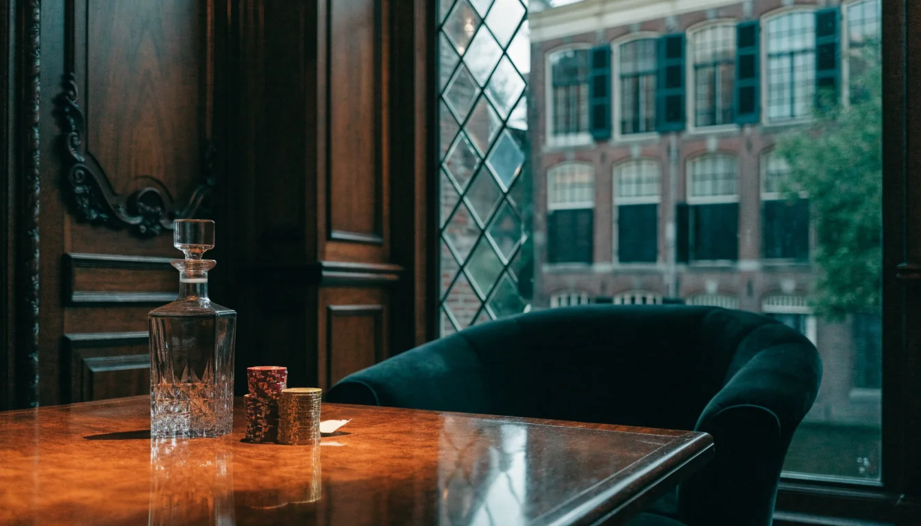 Exclusieve VIP-lounge met casinofiches in een Nederlands herenhuis